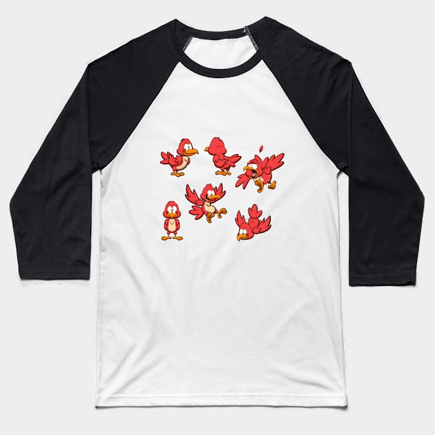 Cute CartoonRed Bird With Different Poses Baseball T-Shirt by TheMaskedTooner